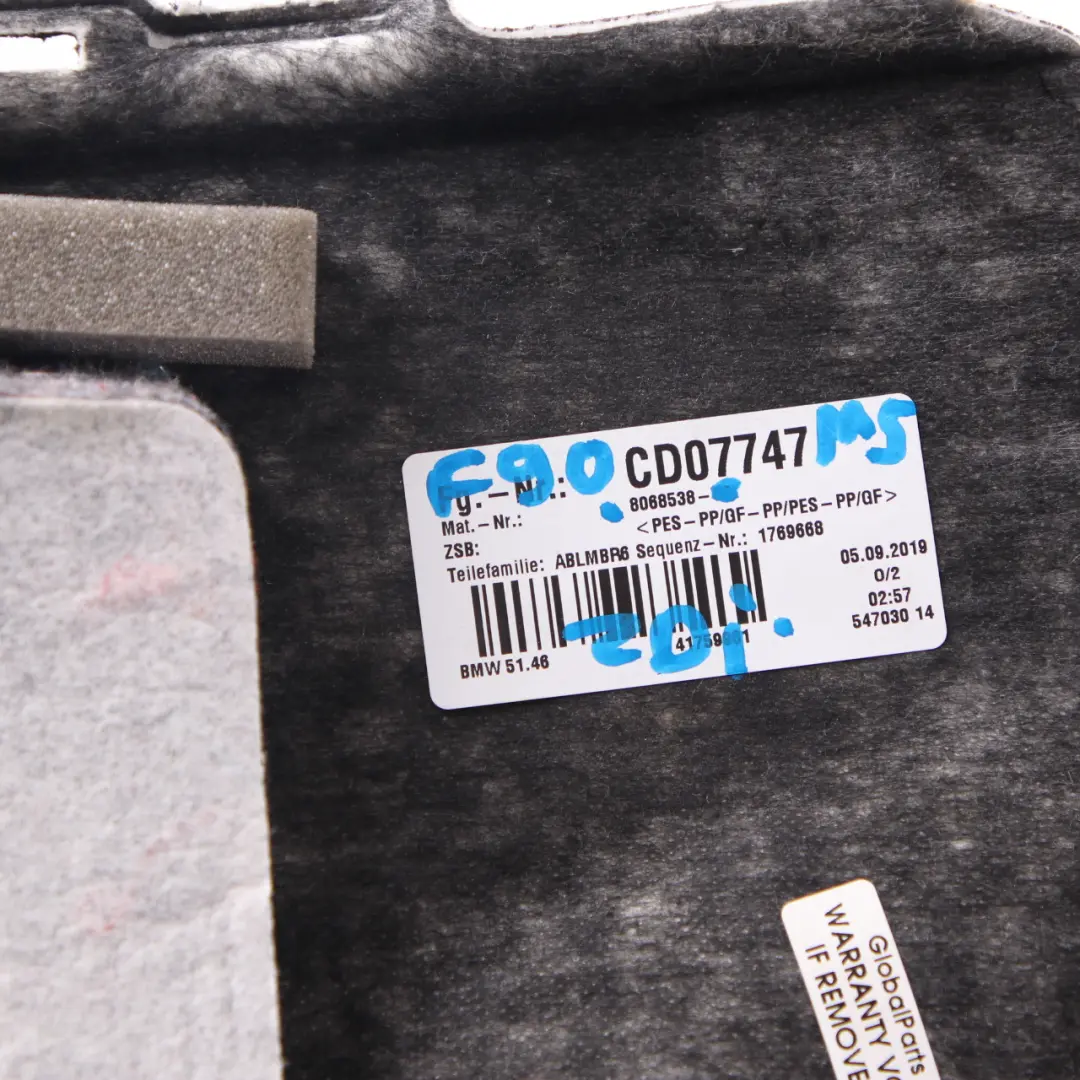 Parcel Shelf BMW F90 M5 G30 Boot Trunk Luggage Compartment Alcantara to with Part number 8068538 Parcel Shelf BMW F90 M5 G30 Boot Trunk Luggage Compartment Alcantara - SKU 8068538 - Part number 8068538