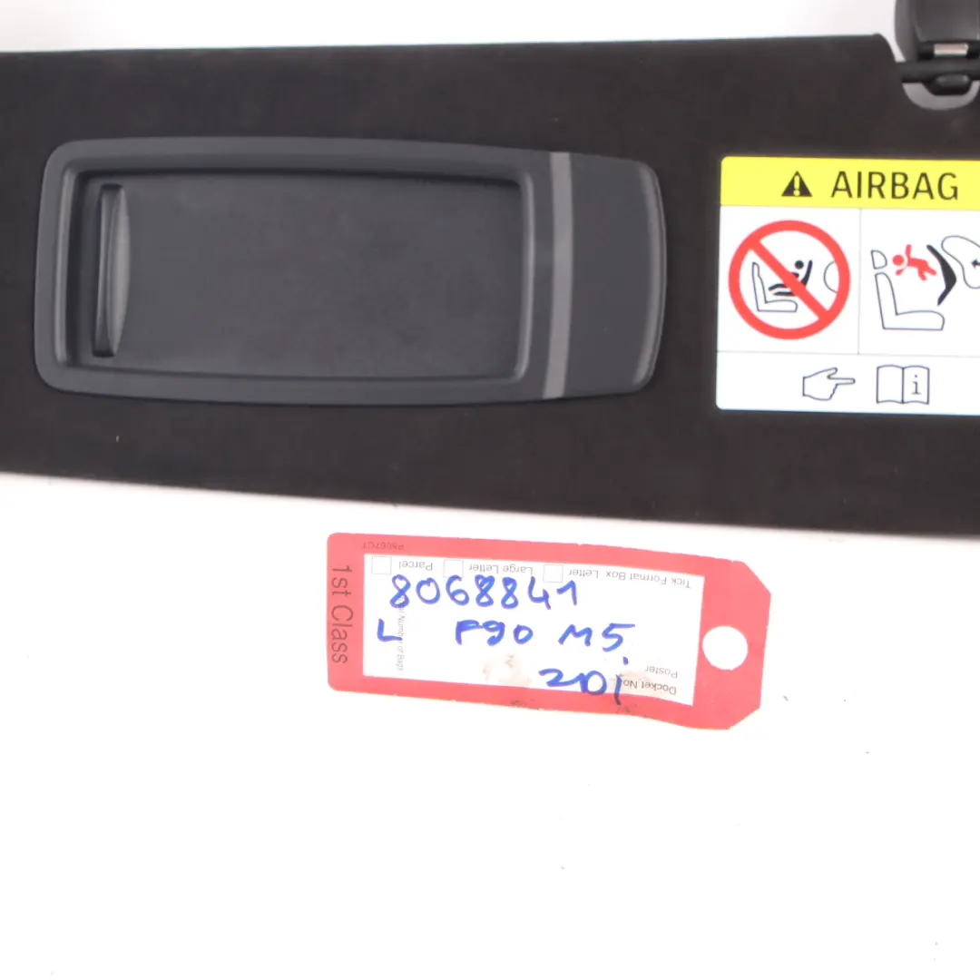 Sun Visor Left N/S Illuminated Mirror Alcantara to BMW G30 with Part number 8068841 BMW G30 Sun Visor Left N/S Illuminated Mirror Alcantara - SKU 8068841 - Part number 8068841