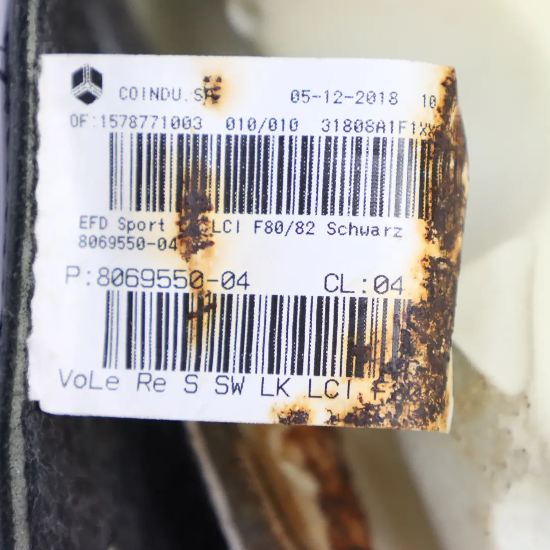 Delantero Derecho Respaldo Asiento Calefactable Negro para BMW F82 LCI M4 Competition con número de pieza 8069550 BMW F82 LCI M4 Competition Delantero Derecho Respaldo Asiento Calefactable Negro - SKU 8069550 - Número de pieza 8069550