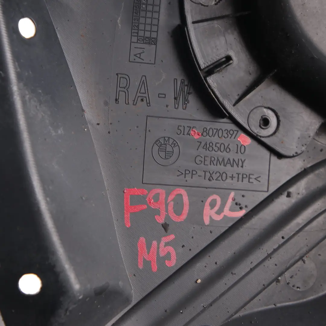 Underbody Panelling Trim Panel Cover Rear Left N/S to BMW F90 M5 with Part number 8070397 BMW F90 M5 Underbody Panelling Trim Panel Cover Rear Left N/S - SKU 8070397 - Part number 8070397