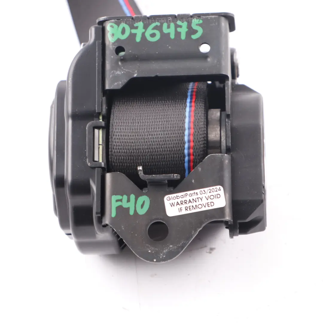 Seatbelt Rear Belt Left N/S M Sport M-Tricoloured Seat Belt to BMW F40 with Part number 8076475 BMW F40 Seatbelt Rear Belt Left N/S M Sport M-Tricoloured Seat Belt - SKU 8076475 - Part number 8076475