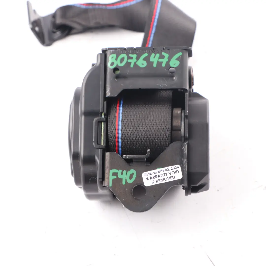 Seatbelt Rear Belt Right O/S M Sport M-Tricoloured Seat Belt to BMW F40 with Part number 8076476 BMW F40 Seatbelt Rear Belt Right O/S M Sport M-Tricoloured Seat Belt - SKU 8076476 - Part number 8076476