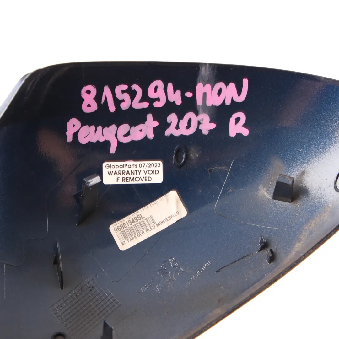 Peugeot 207 Wing Mirror Cover Right O/S Cap Casing Montebello - SKU 815292-MON - Part number 815292
