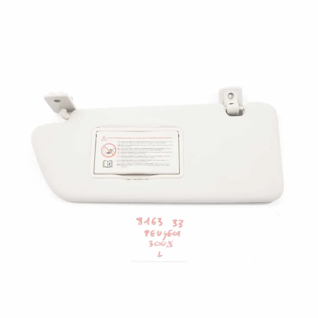 Sonnen blende Abdeckung links Sonnenblende Panel grau für Peugeot 3008 mit Teilenummer 816333 Peugeot 3008 Sonnen blende Abdeckung links Sonnenblende Panel grau - SKU 816333 - Teilenummer 816333
