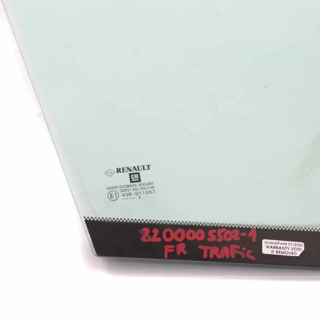 Renault Trafic Vivaro Finestra Quarto Vetro Porta Anteriore Destra - SKU 8200005502-1 - Numero di parte 8200005502