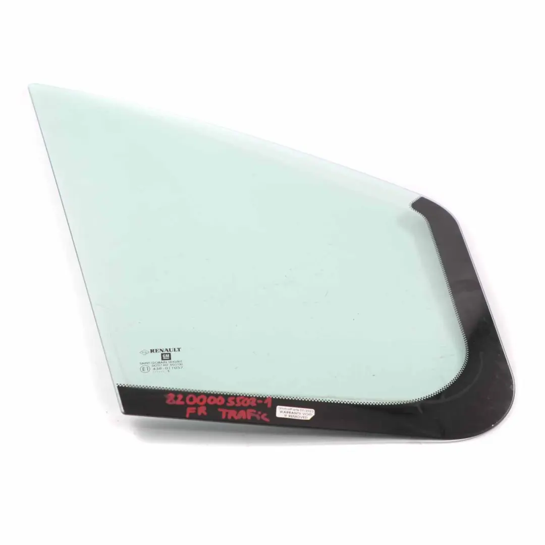 Window Quarter Glass Front Door Right O/S AS2 to Renault Trafic Vivaro with Part number 8200005502 Renault Trafic Vivaro Window Quarter Glass Front Door Right O/S AS2 - SKU 8200005502 - Part number 8200005502