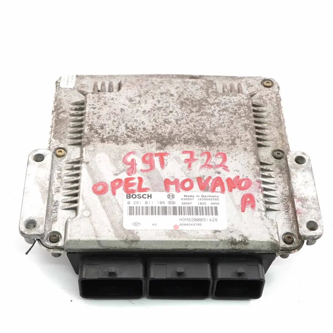 G9T722 Engine Control Unit ECU Module Diesel Manual to Vauxhall Movano A with Part number 8200091428 Vauxhall Movano A G9T722 Engine Control Unit ECU Module Diesel Manual - SKU 8200091428 - Part number 8200091428