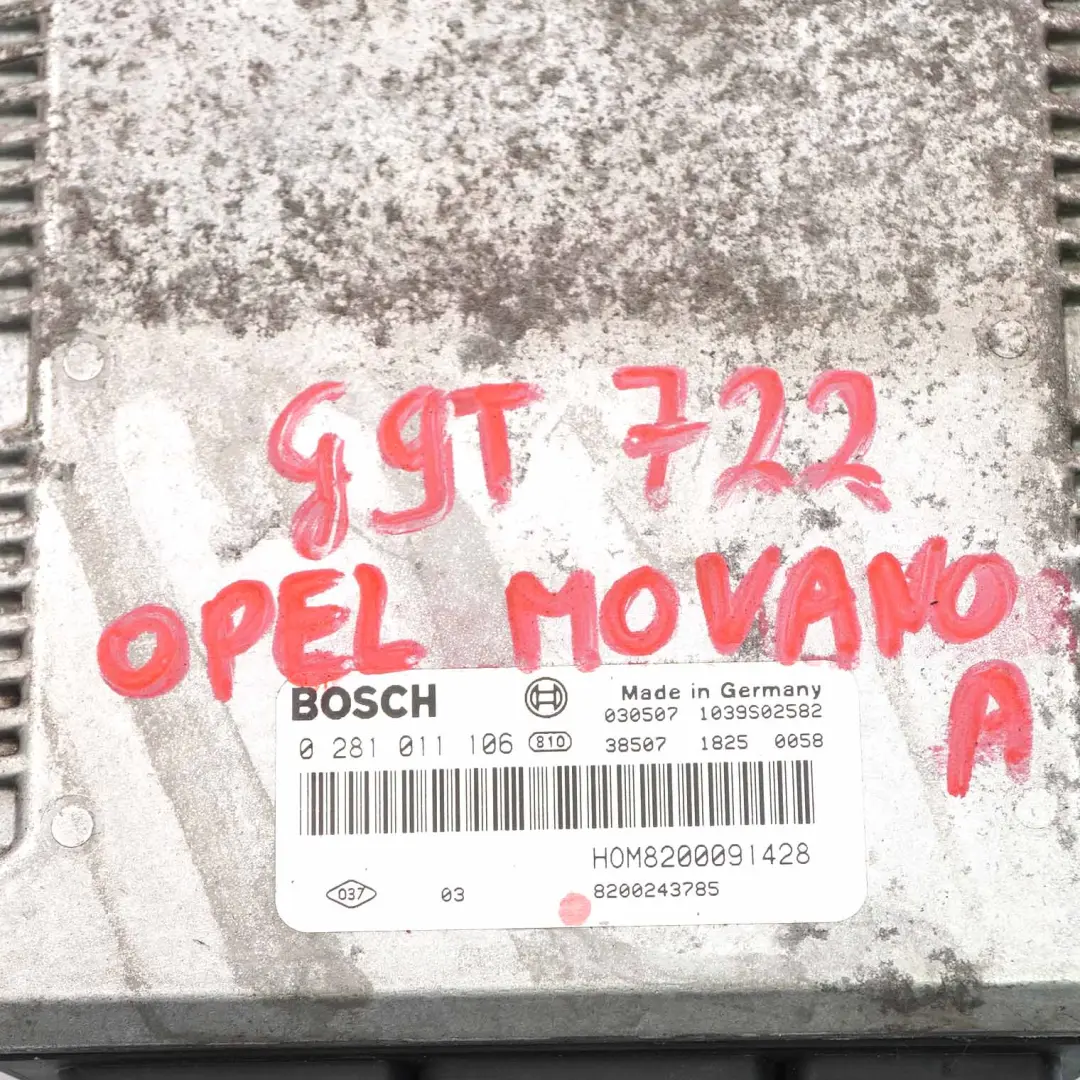Opel Movano A G9T722 Unità controllo motore Modulo ECU Diesel Manuale - SKU 8200091428 - Numero di parte 8200091428