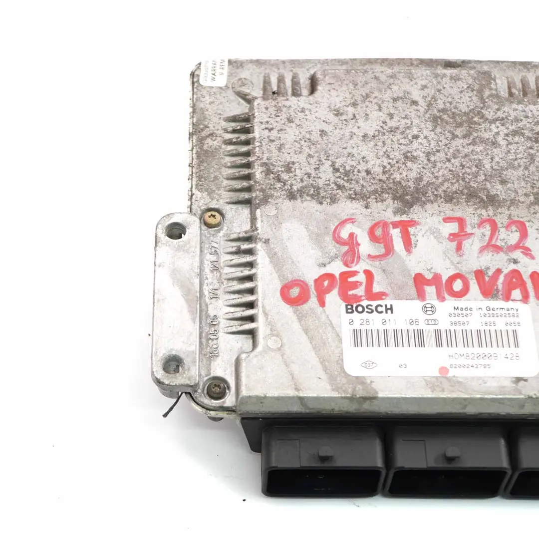 Opel Movano A G9T722 Unité contrôle moteur Module ECU Diesel Manual - SKU 8200091428 - Numéro de pièce 8200091428