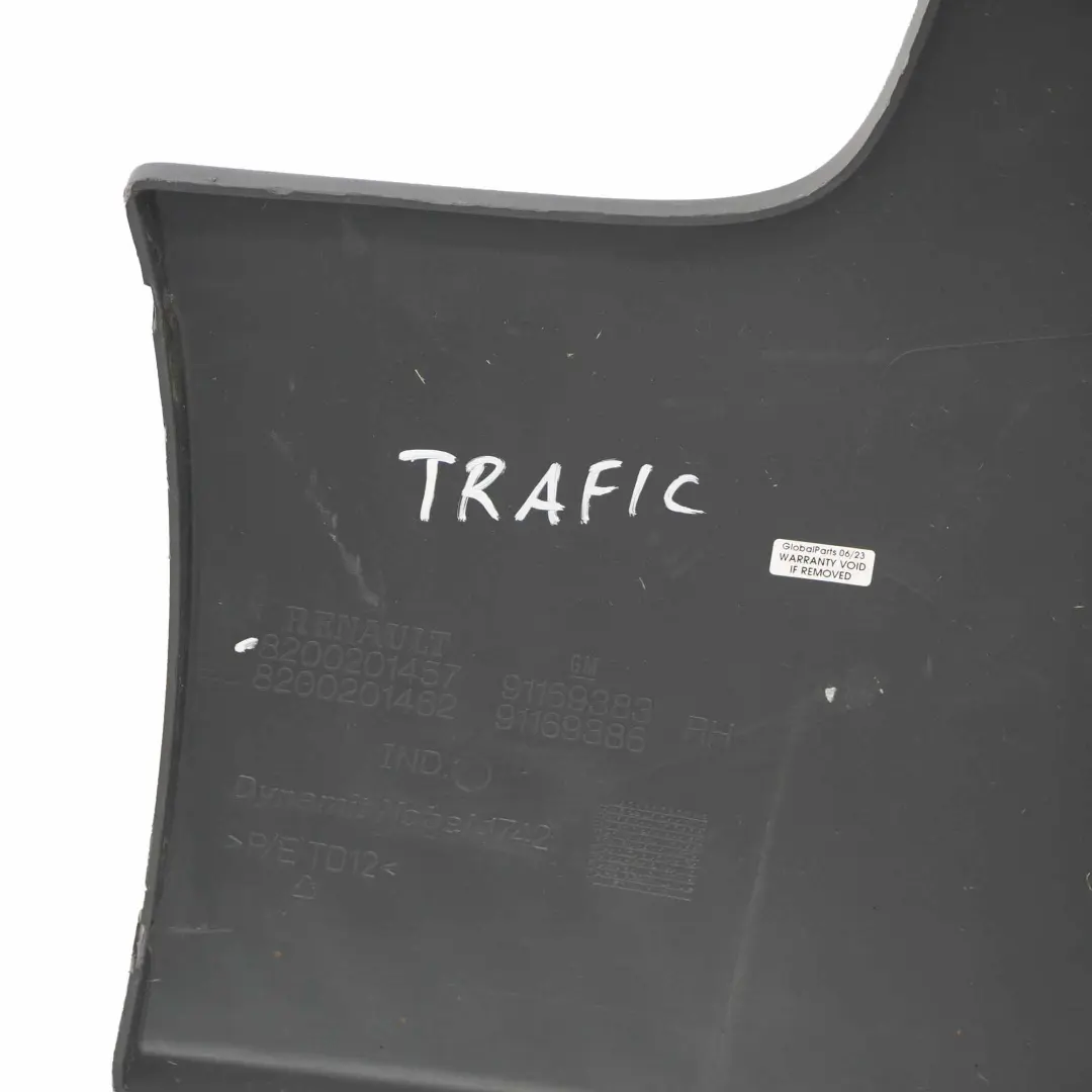 Extremo del parachoques trasero derecho Tapa panel para Renault Trafic II con número de pieza 8200201457 Renault Trafic II Extremo del parachoques trasero derecho Tapa panel - SKU 8200201457 - Número de pieza 8200201457