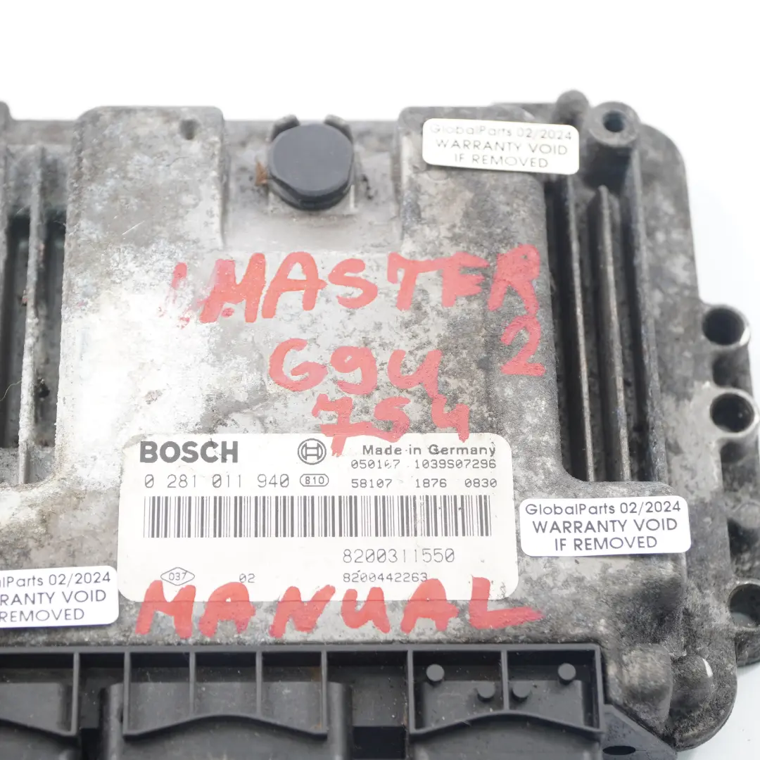 G9U 754 2.5 dCi Diesel Unité moteur ECU Manuel pour Renault Master 2 à propos du numéro de pièce 8200311550 Renault Master 2 G9U 754 2.5 dCi Diesel Unité moteur ECU Manuel - SKU 8200311550 - Numéro de pièce 8200311550