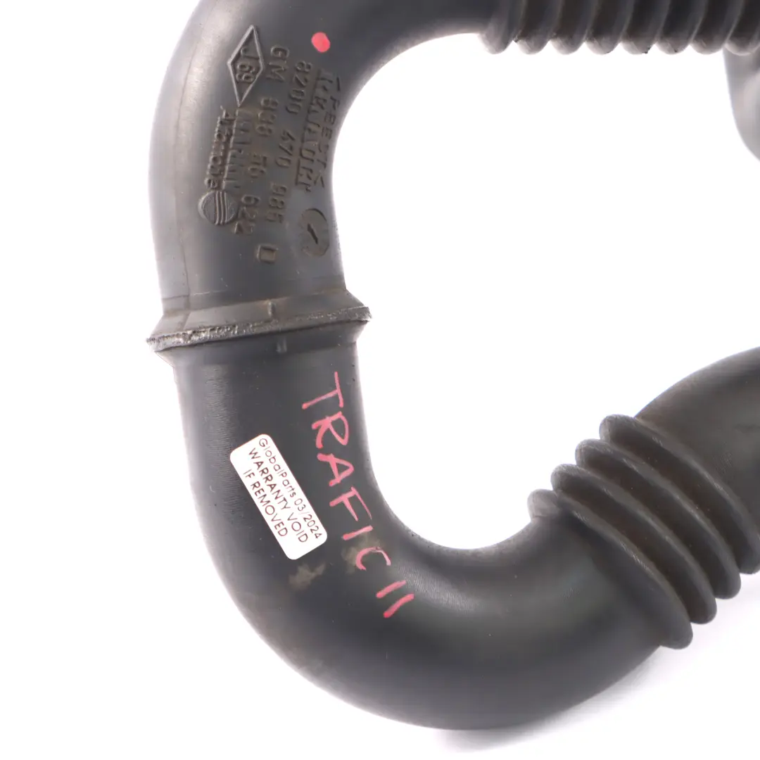 Pipe Hose to Renault Trafic II Vivaro B 2.0 DCI Turbo Intercooler Air with Part number 8200470985 Renault Trafic II Vivaro B 2.0 DCI Turbo Intercooler Air Pipe Hose - SKU 8200470985 - Part number 8200470985