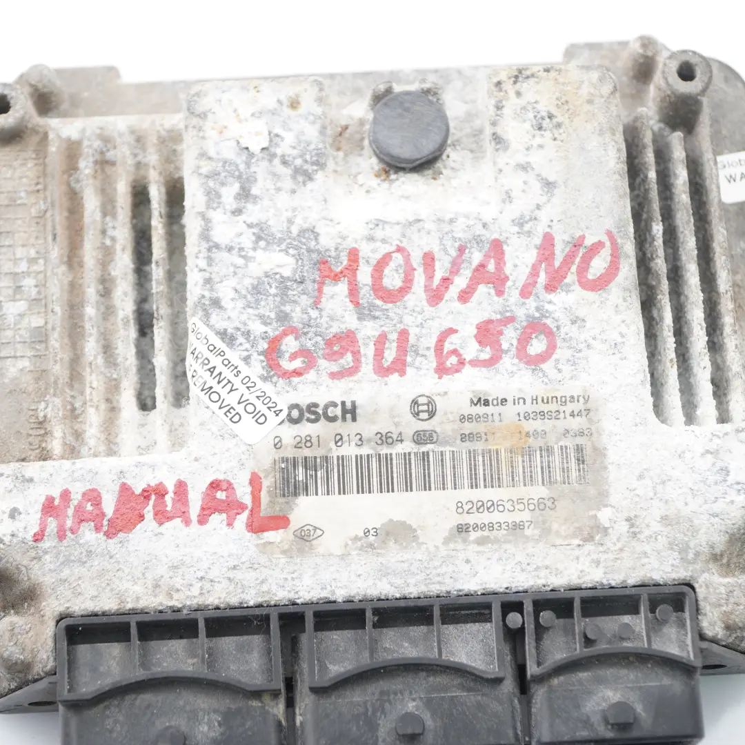Opel Movano A 2.5 CDTI G9U 650 Diesel Module moteur Unit ECU Manuel - SKU 8200635663 - Numéro de pièce 8200635663