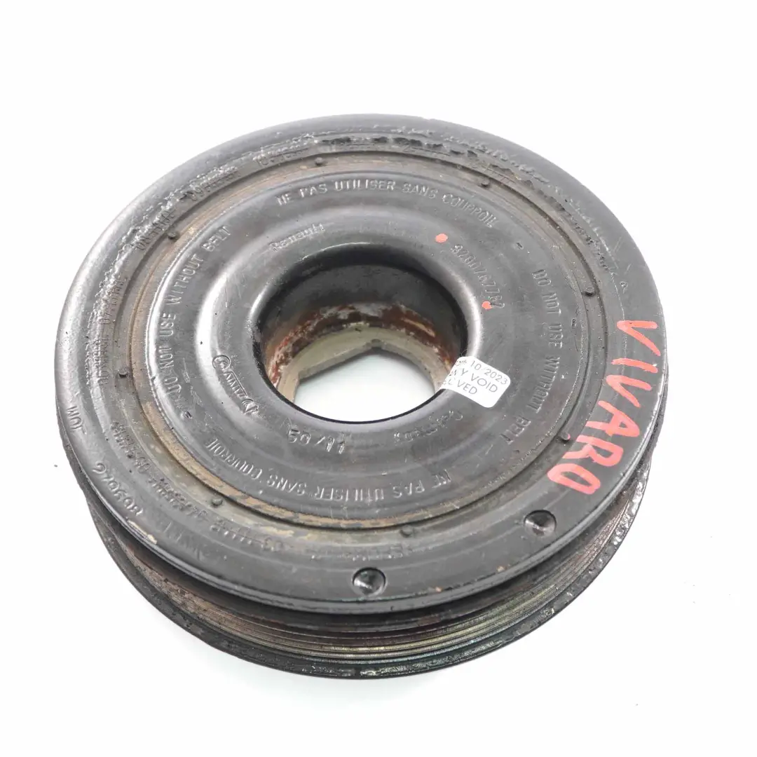 Crankshaft Pulley to Renault Trafic II Vivaro B 2.0 DCI Diesel Engine with Part number 8200767762 Renault Trafic II Vivaro B 2.0 DCI Diesel Engine Crankshaft Pulley - SKU 8200767762 - Part number 8200767762