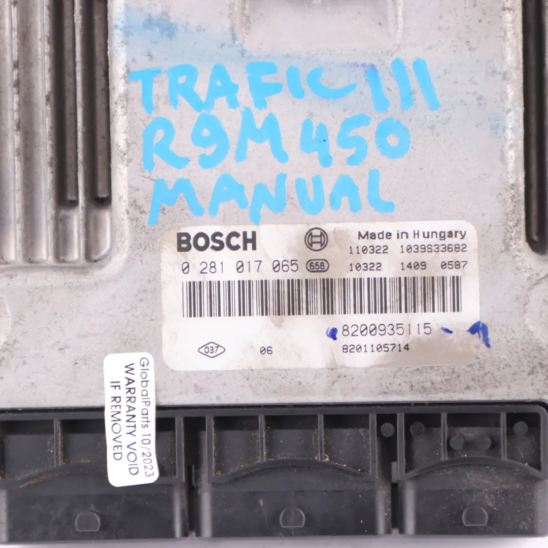 Renault Trafic 3 R9M 450 1.6 DCI Diesel Unità Motore ECU Manuale - SKU 8200935115-1 - Numero di parte 8200935115