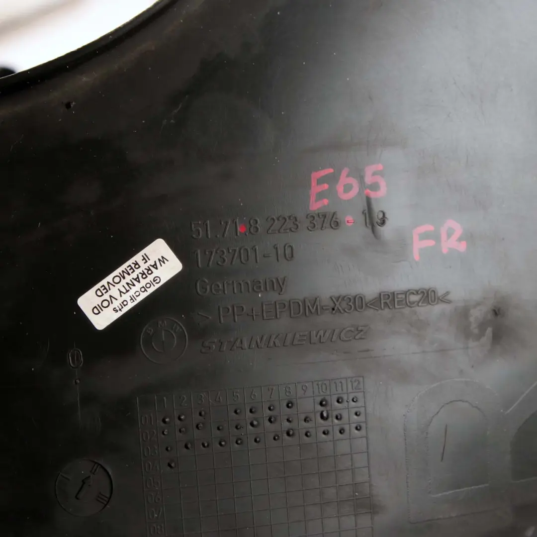 Arch Housing Splash Guard Front Right O/S to BMW 7 E65 Cover Wheel with Part number 8223376 BMW 7 E65 Cover Wheel Arch Housing Splash Guard Front Right O/S - SKU 8223376 - Part number 8223376