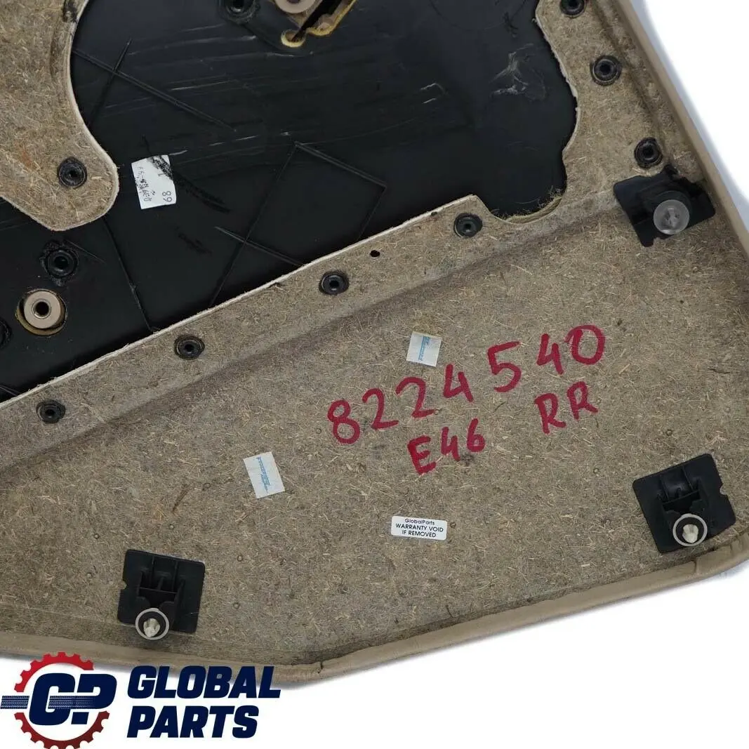 Right O/S Trim Panel Door Card Leather Beige to BMW 3 E46 Saloon Touring Rear with Part number 8224540 BMW 3 E46 Saloon Touring Rear Right O/S Trim Panel Door Card Leather Beige - SKU 8224540 - Part number 8224540