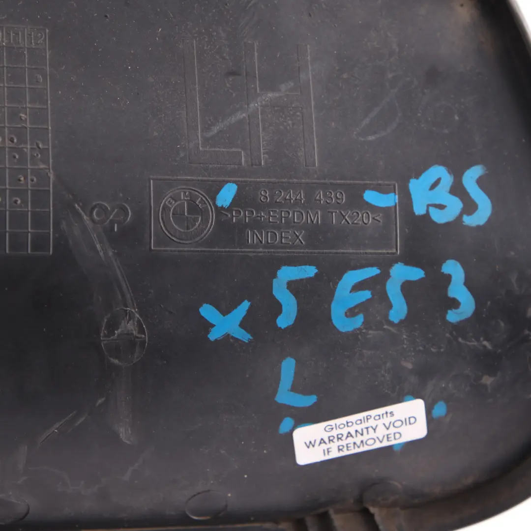 Bumper Cover Rear Left N/S Exhaust Hole Cover Cap Black Sapphire 475 to BMW X5 E53 with Part number 8244439 BMW X5 E53 Bumper Cover Rear Left N/S Exhaust Hole Cover Cap Black Sapphire 475 - SKU 8244439-BS - Part number 8244439