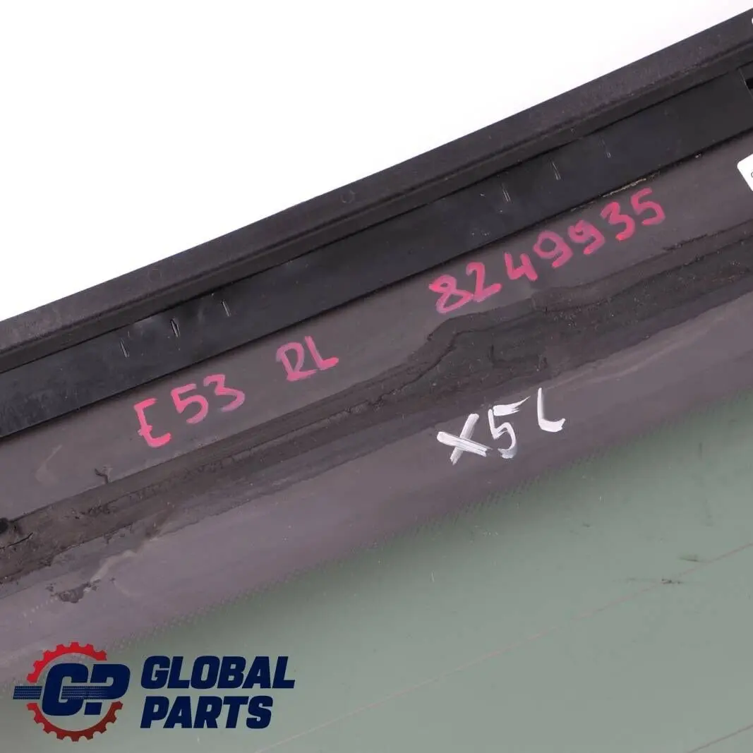 Lado Trasero Izquierdo Cristal Verde AS3 para BMW X5 E53 con número de pieza 8249935 BMW X5 E53 Lado Trasero Izquierdo Cristal Verde AS3 - SKU 8249935 - Número de pieza 8249935