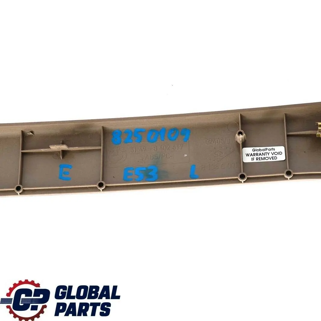 Upper Inner Trim Panel Rear Left N/S Hellbeige Beige to BMW X5 Series E53 Tailgate with Part number 8250109 BMW X5 Series E53 Tailgate Upper Inner Trim Panel Rear Left N/S Hellbeige Beige - SKU 8250109 - Part number 8250109