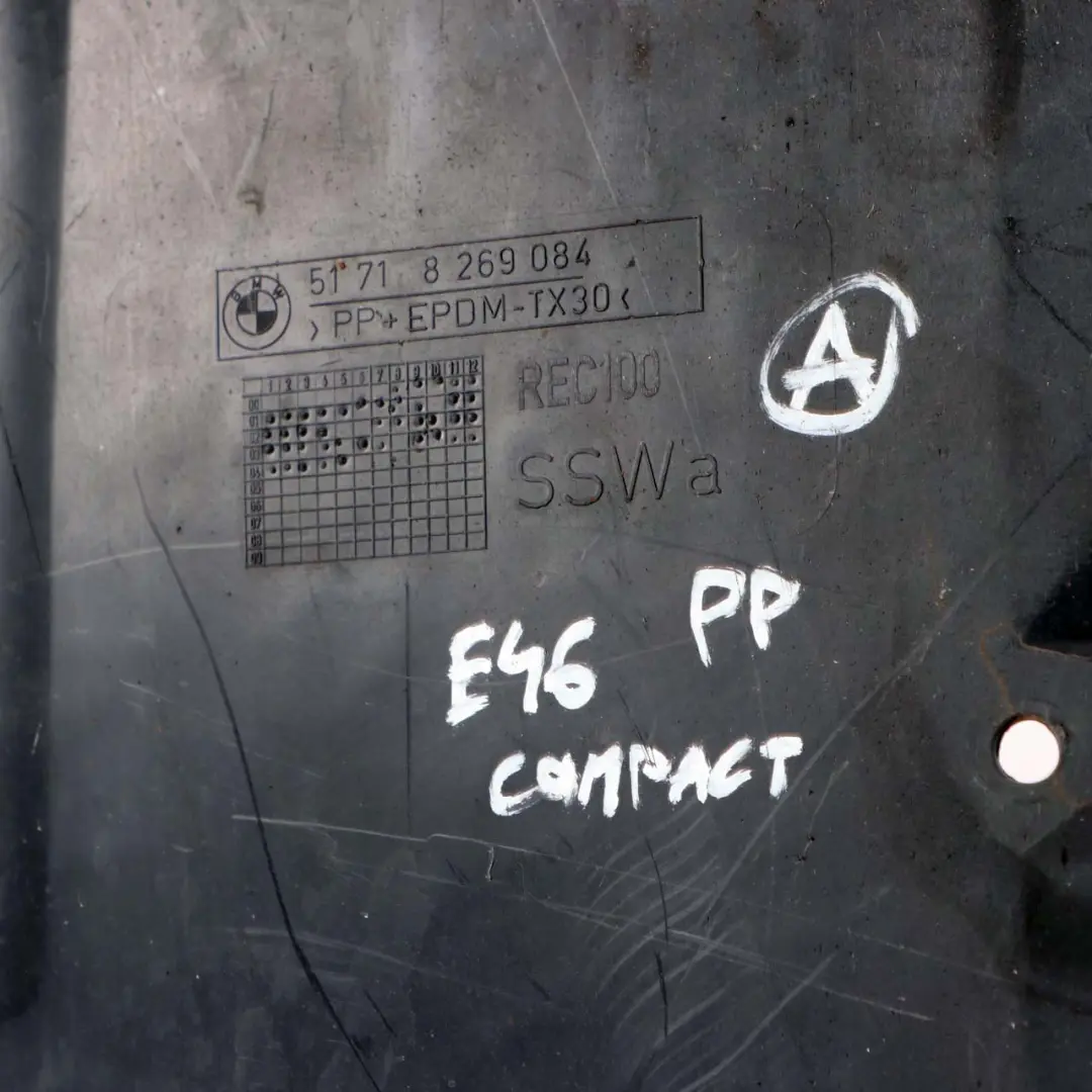 Front Right O/S Wheel Arch Mud Flap Housing Cover to BMW 3 E46 Compact with Part number 8269084 BMW 3 E46 Compact Front Right O/S Wheel Arch Mud Flap Housing Cover - SKU 8269084 - Part number 8269084