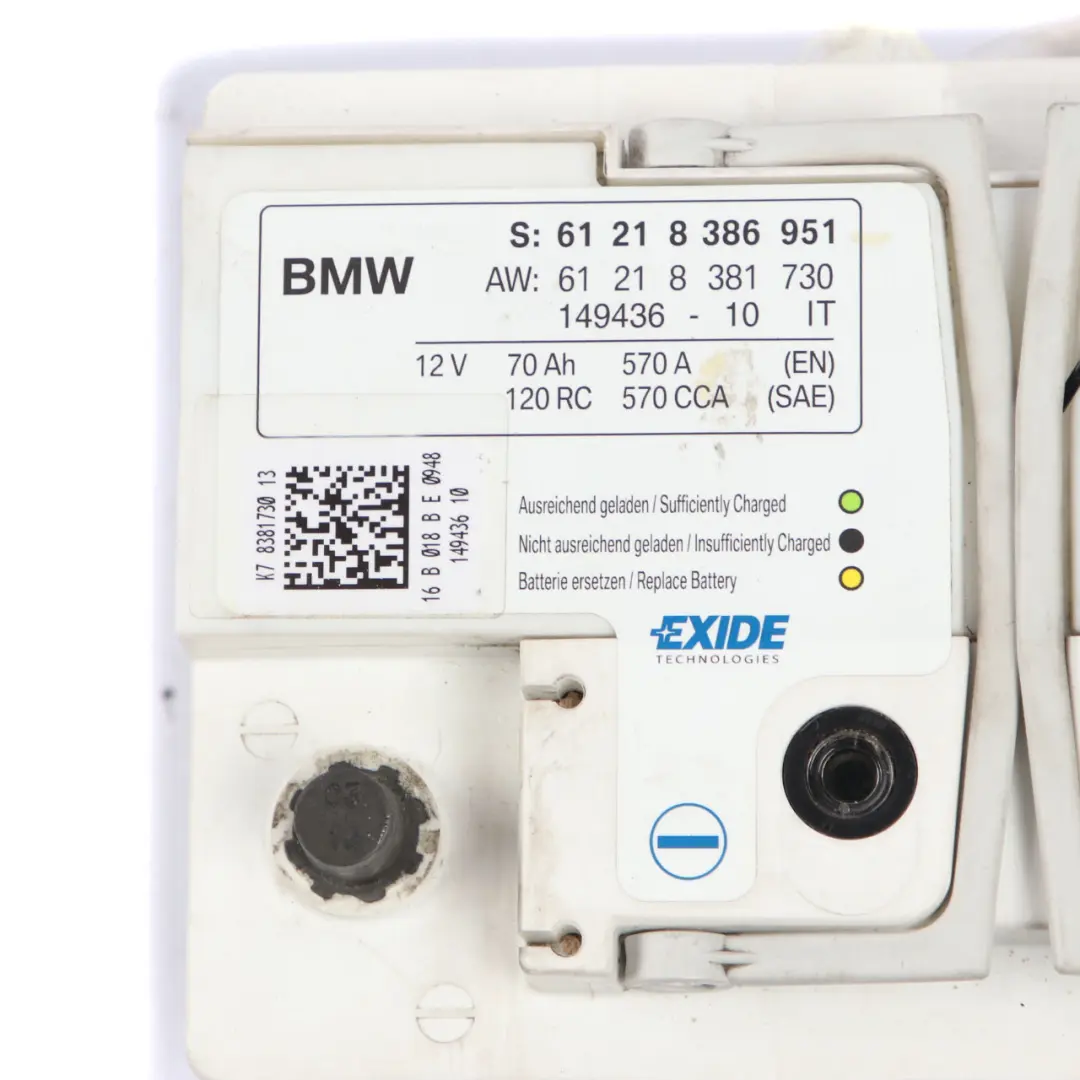 BMW EXIDE 12V Accumulator Battery 70Ah 570A - SKU 8381730 - Part number 8381730