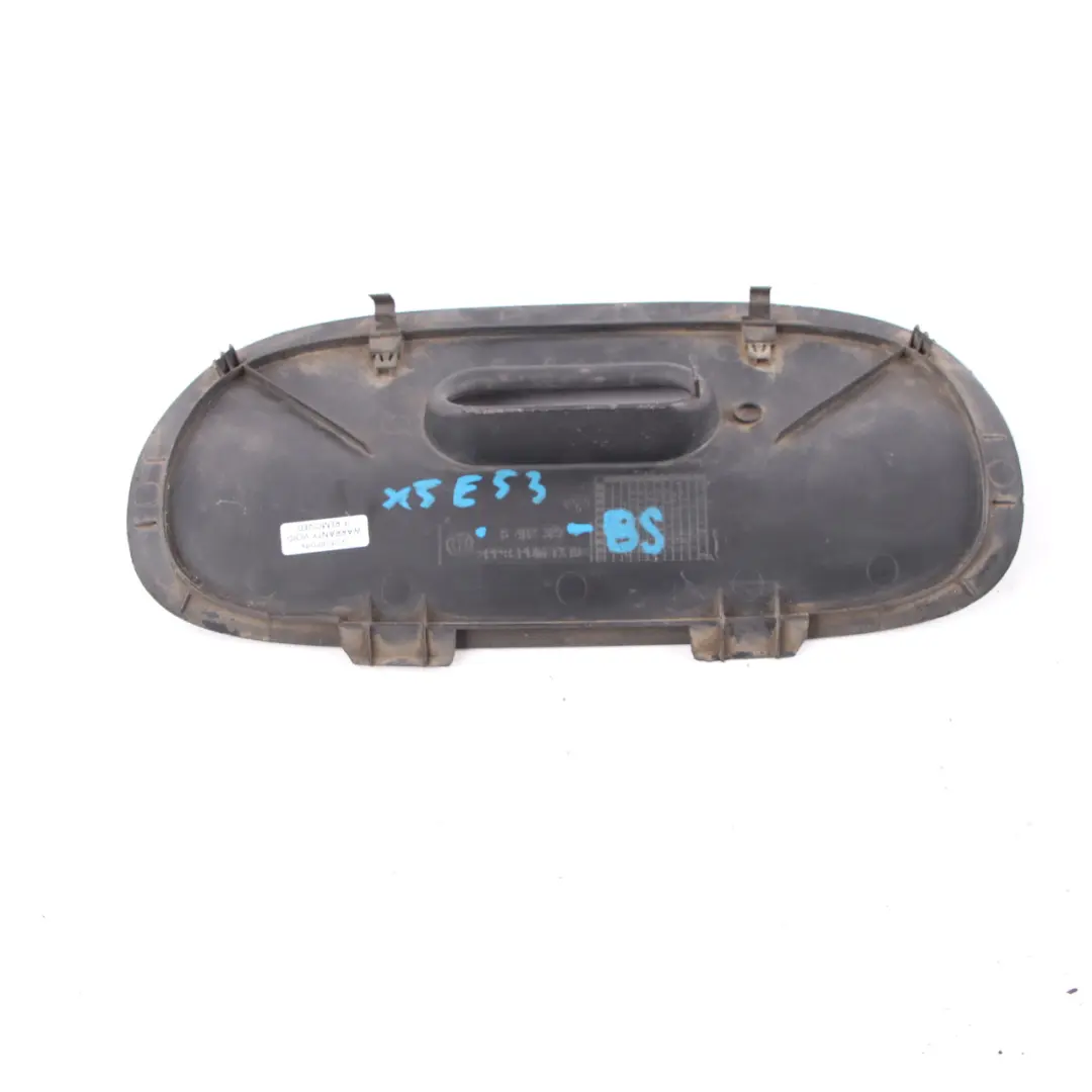 Bumper Cover Flap Trailer Hitch Mount Black Sapphire 475 to BMW X5 E53 Rear with Part number 8402327 BMW X5 E53 Rear Bumper Cover Flap Trailer Hitch Mount Black Sapphire 475 - SKU 8402327-BS - Part number 8402327