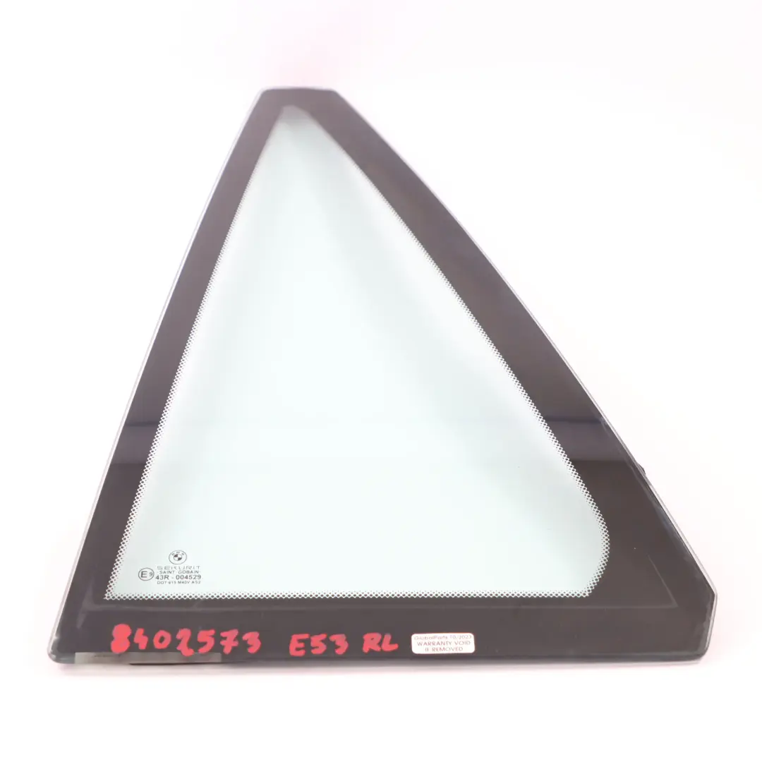 Puerta Fija Ventana Lateral Verde Vidrio Trasero Izquierdo AS2 para BMW E53 con número de pieza 8402573 BMW E53 Puerta Fija Ventana Lateral Verde Vidrio Trasero Izquierdo AS2 - SKU 8402573 - Número de pieza 8402573