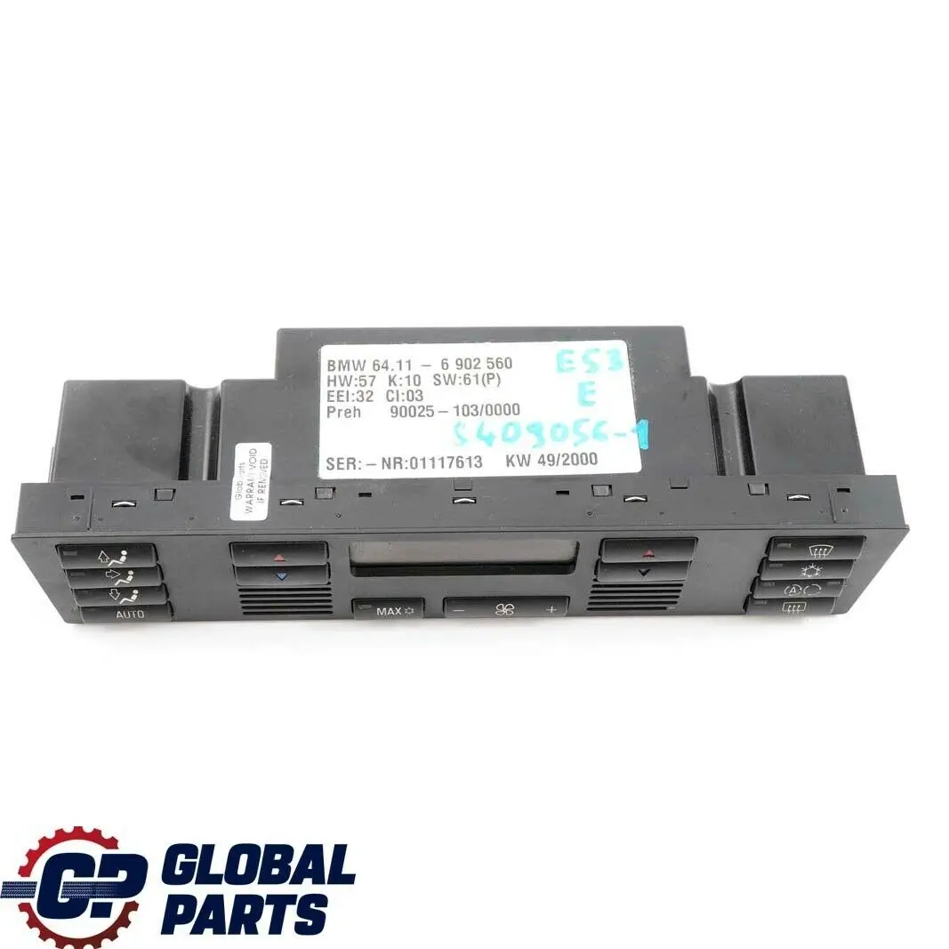 A/C Air Con Conditioning Control Panel to BMW X5 Series E53 Automatic with Part number 8409056 BMW X5 Series E53 Automatic A/C Air Con Conditioning Control Panel - SKU 8409056-1 - Part number 8409056