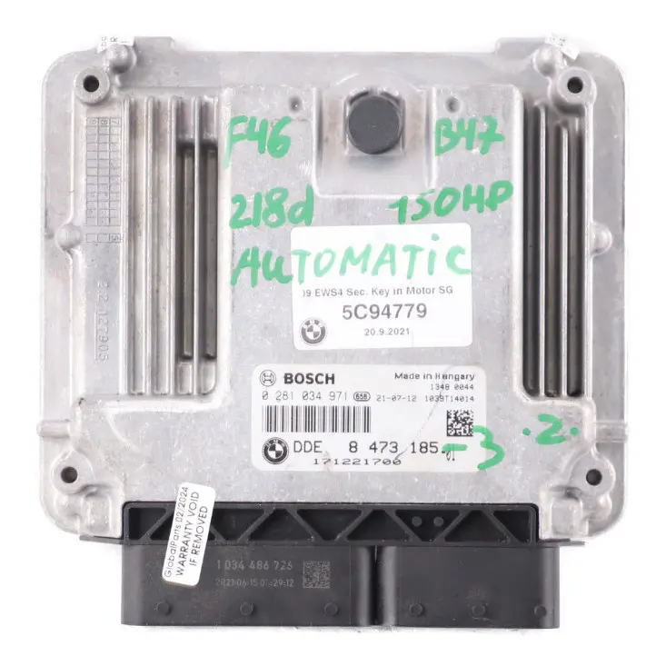 B47 150HP Engine Control Unit ECU DDE to BMW F20 F30 F45 LCI 118d 218d 318d with Part number 8473185 BMW F20 F30 F45 LCI 118d 218d 318d B47 150HP Engine Control Unit ECU DDE - SKU 8473185-3 - Part number 8473185