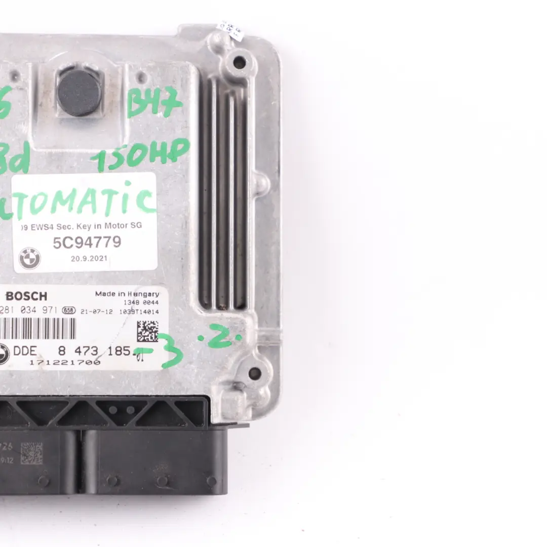 B47 150HP Engine Control Unit ECU DDE to BMW F20 F30 F45 LCI 118d 218d 318d with Part number 8473185 BMW F20 F30 F45 LCI 118d 218d 318d B47 150HP Engine Control Unit ECU DDE - SKU 8473185-3 - Part number 8473185