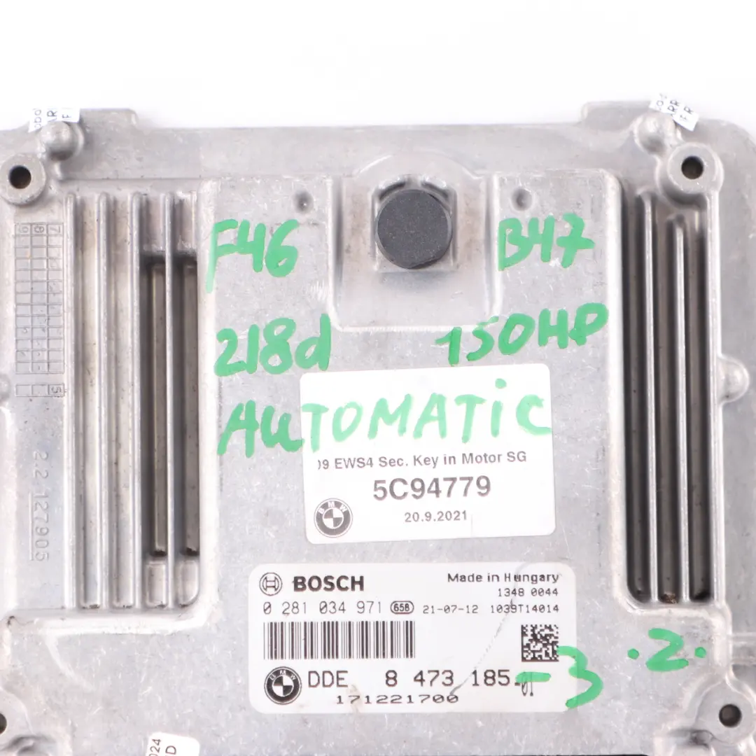 B47 150HP Engine Control Unit ECU DDE to BMW F20 F30 F45 LCI 118d 218d 318d with Part number 8473185 BMW F20 F30 F45 LCI 118d 218d 318d B47 150HP Engine Control Unit ECU DDE - SKU 8473185-3 - Part number 8473185