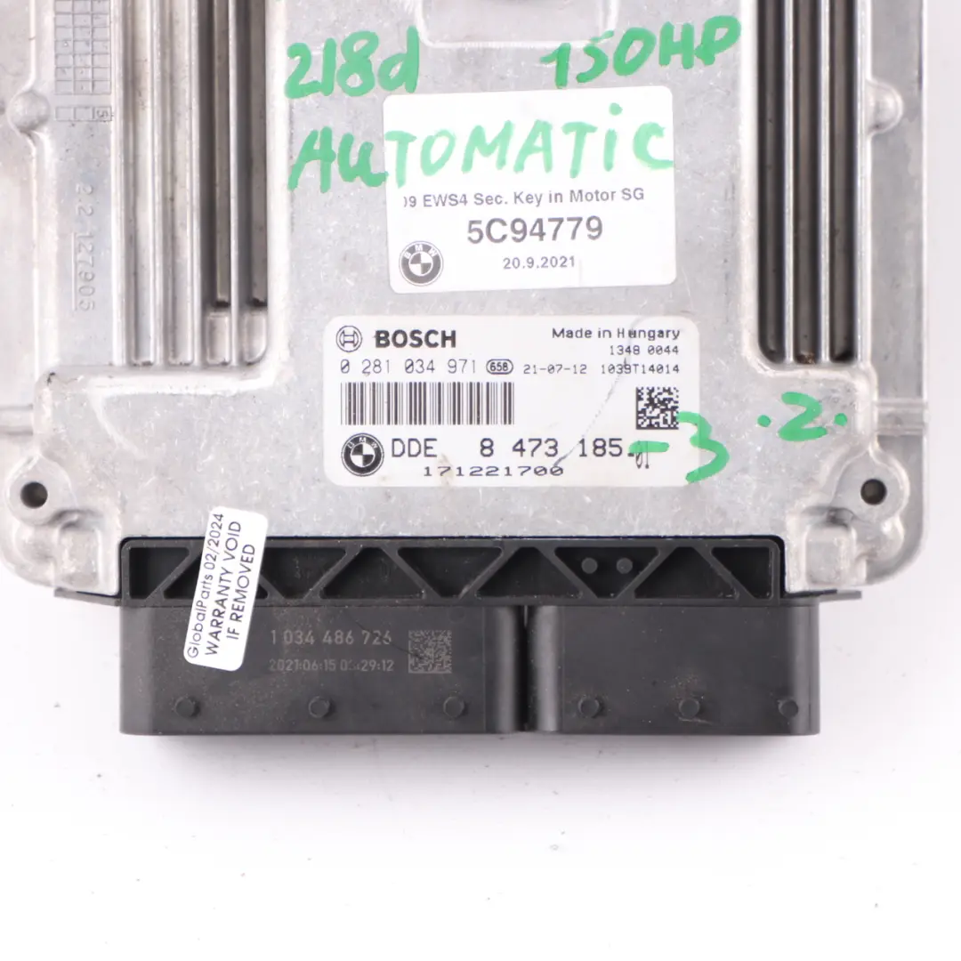 B47 150HP Engine Control Unit ECU DDE to BMW F20 F30 F45 LCI 118d 218d 318d with Part number 8473185 BMW F20 F30 F45 LCI 118d 218d 318d B47 150HP Engine Control Unit ECU DDE - SKU 8473185-3 - Part number 8473185