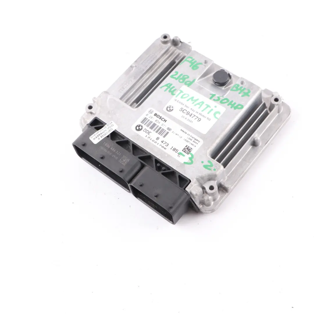 B47 150HP Engine Control Unit ECU DDE to BMW F20 F30 F45 LCI 118d 218d 318d with Part number 8473185 BMW F20 F30 F45 LCI 118d 218d 318d B47 150HP Engine Control Unit ECU DDE - SKU 8473185-3 - Part number 8473185