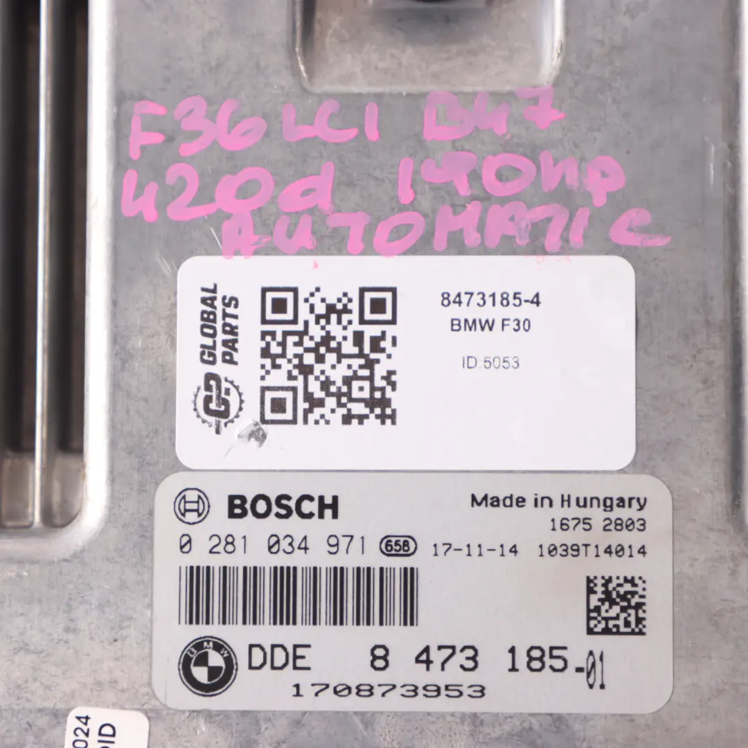 B47 190HP Engine ECU Kit DDE FEM Key Automatic to BMW F30 320d F36 420d LCI with Part number 8473185 BMW F30 320d F36 420d LCI B47 190HP Engine ECU Kit DDE FEM Key Automatic - SKU 8473185-4 - Part number 8473185
