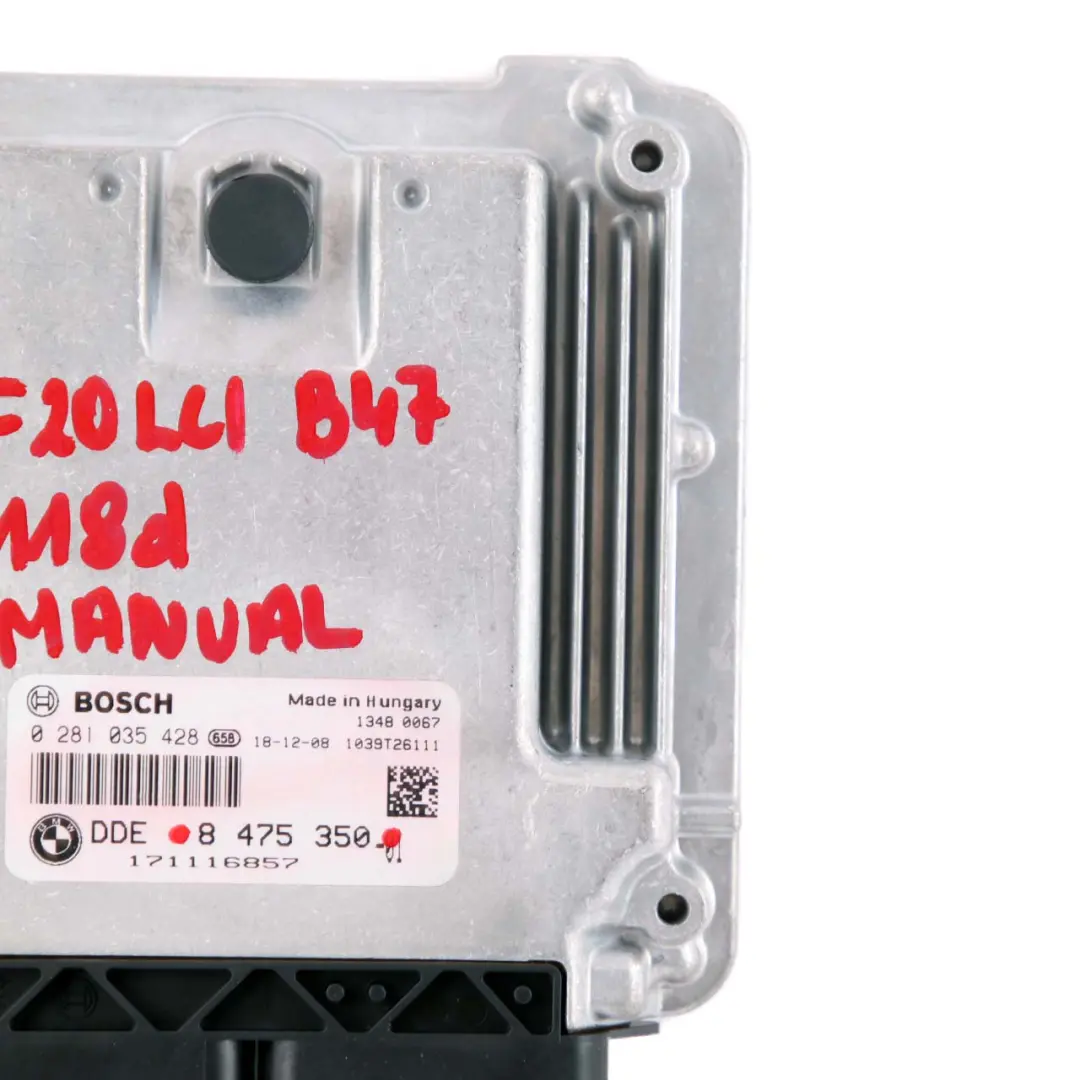 B47 150HP ECU Control Unit Module DDE Manual to BMW F20 F21 LCI 118d Diesel with Part number 8475350 BMW F20 F21 LCI 118d Diesel B47 150HP ECU Control Unit Module DDE Manual - SKU 8475350 - Part number 8475350