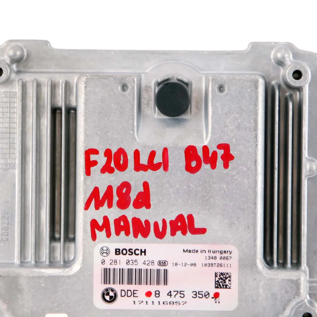 B47 150HP ECU Control Unit Module DDE Manual to BMW F20 F21 LCI 118d Diesel with Part number 8475350 BMW F20 F21 LCI 118d Diesel B47 150HP ECU Control Unit Module DDE Manual - SKU 8475350 - Part number 8475350