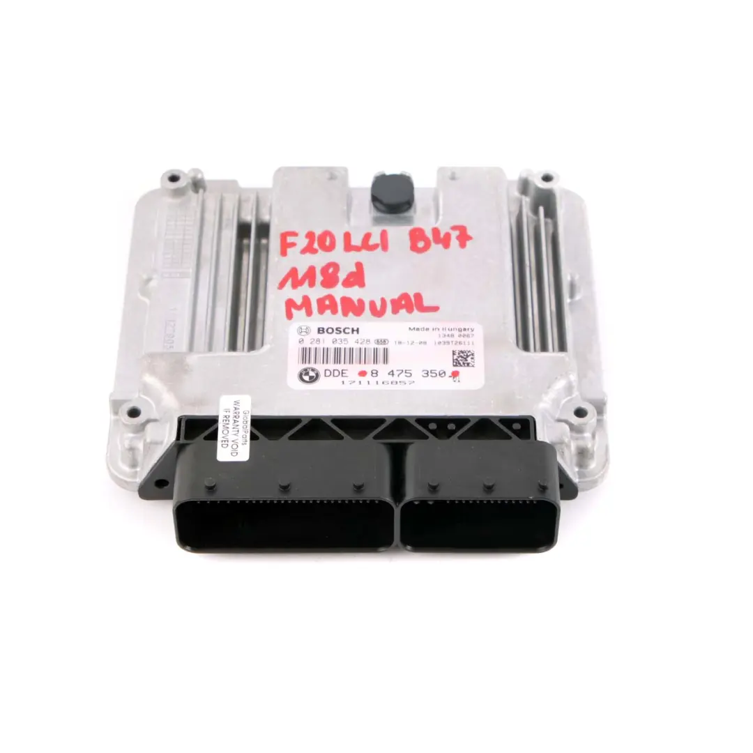 B47 150HP ECU Control Unit Module DDE Manual to BMW F20 F21 LCI 118d Diesel with Part number 8475350 BMW F20 F21 LCI 118d Diesel B47 150HP ECU Control Unit Module DDE Manual - SKU 8475350 - Part number 8475350