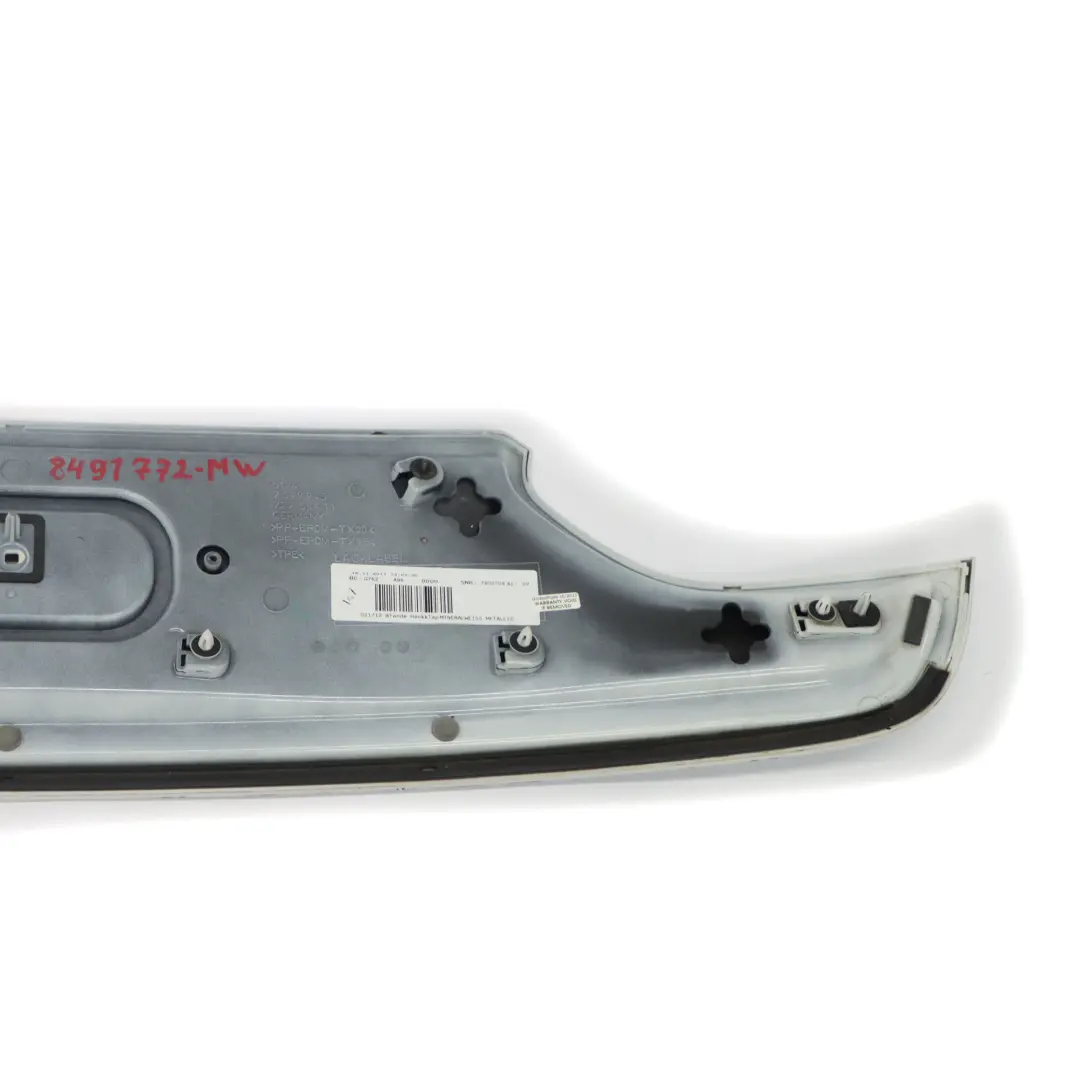 Trunk Tailgate License Plate Holder Moulding Mineral White A96 7379945 to BMW G11 with Part number 8491772 BMW G11 Trunk Tailgate License Plate Holder Moulding Mineral White A96 7379945 - SKU 8491772-MW - Part number 8491772