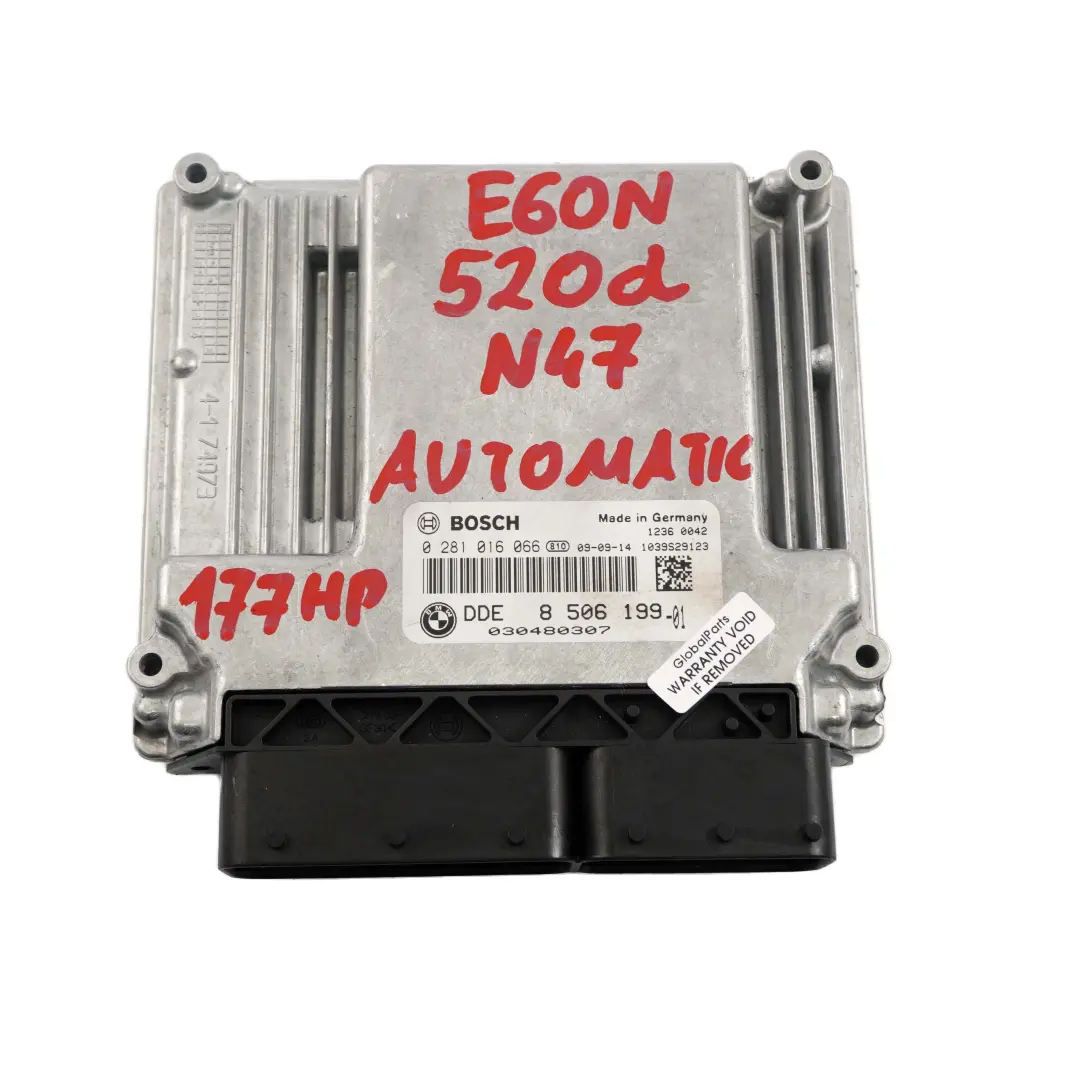 N47 177HP Engine ECU DDE Control Unit to BMW E60 E61 LCI 520d Diesel with Part number 8506199 BMW E60 E61 LCI 520d Diesel N47 177HP Engine ECU DDE Control Unit - SKU 8506199 - Part number 8506199