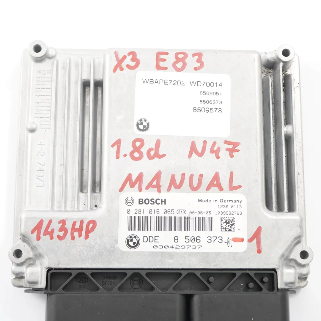 N47 ECU Unita di Controllo Del Motore Dde Manual per BMW X3 E83 LCI 1.8d con numero di parte 8506373 BMW X3 E83 LCI 1.8d N47 ECU Unita di Controllo Del Motore Dde Manual - SKU 8506373-1 - Numero di parte 8506373