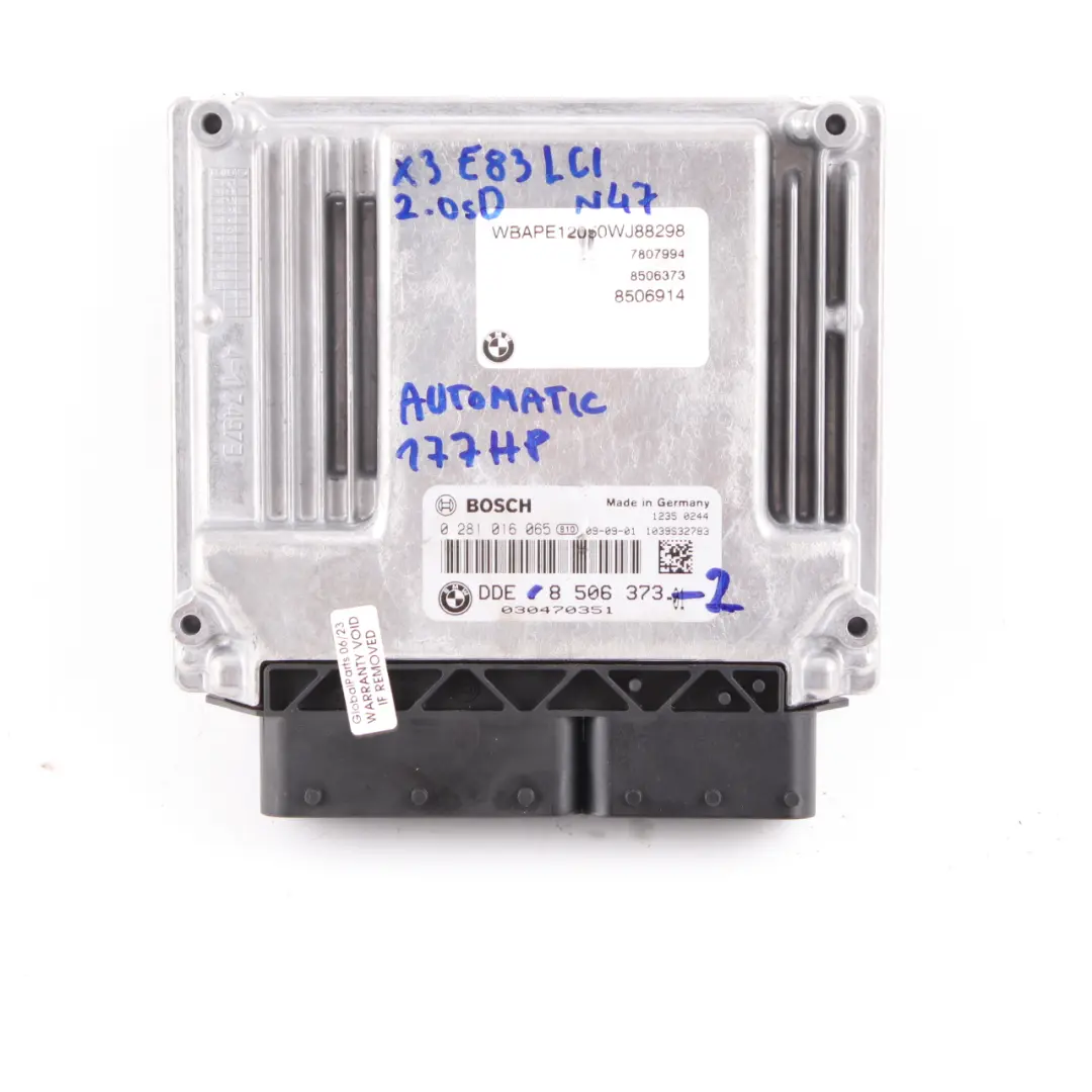BMW X3 E83 LCI 2.0d N47 177HP Engine Control Unit ECU Kit DDE EWS Key - SKU 8506373-2 - Part number 8506373