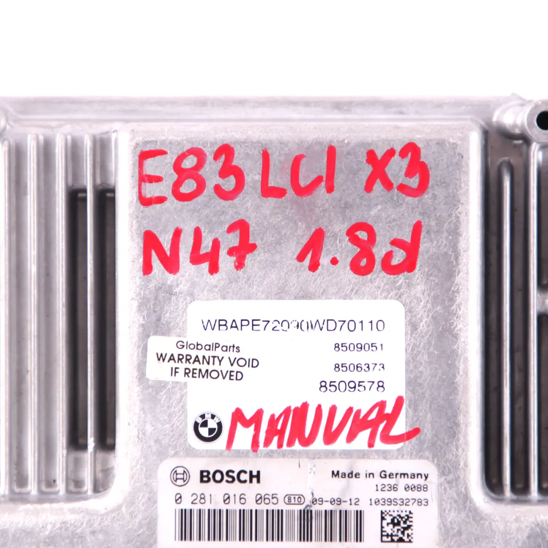N47 Engine Control Unit ECU Module DDE Manual BMW X3 Series E83 LCI 1.8d - SKU 8506373 - Part number 8506373