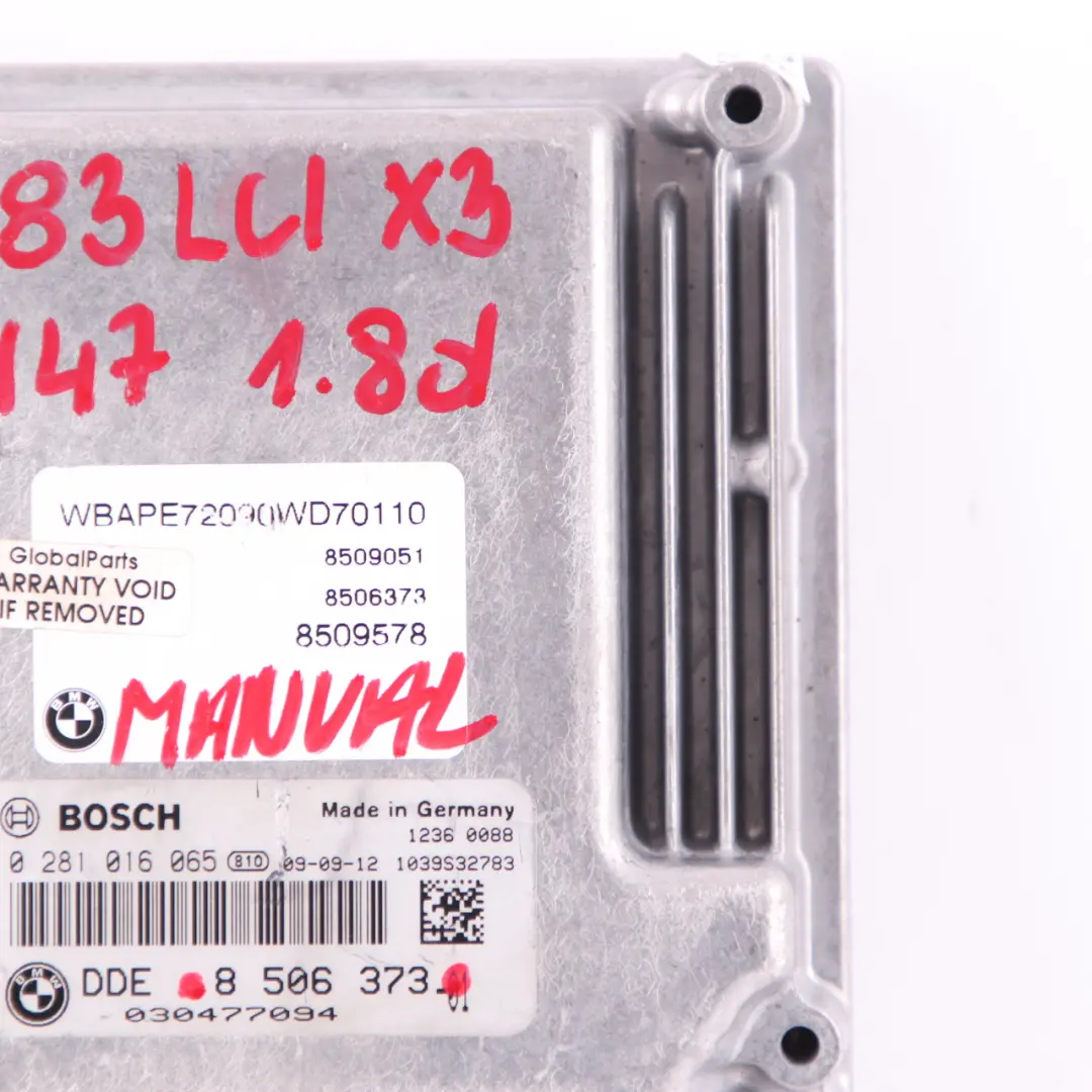 N47 ECU Motorsteuergerät Steuergerät DDE Manual für BMW X3 er E83 LCI 1.8d mit Teilenummer 8506373 BMW X3 er E83 LCI 1.8d N47 ECU Motorsteuergerät Steuergerät DDE Manual - SKU 8506373 - Teilenummer 8506373