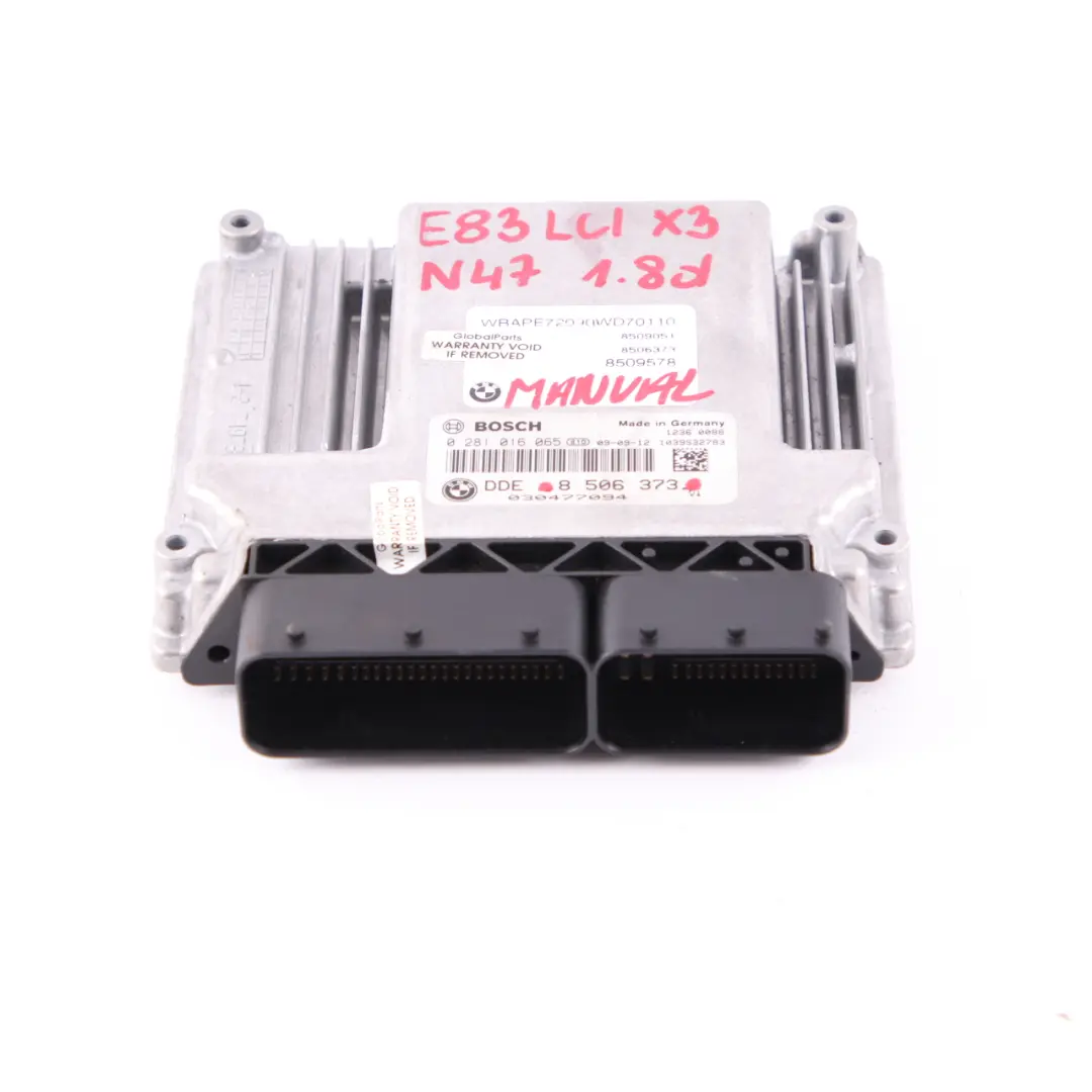 N47 Unité De Contrôle Moteur Module ECU DDE Manuel pour BMW X3 E83 LCI 1.8D à propos du numéro de pièce 8506373 BMW X3 E83 LCI 1.8D N47 Unité De Contrôle Moteur Module ECU DDE Manuel - SKU 8506373 - Numéro de pièce 8506373