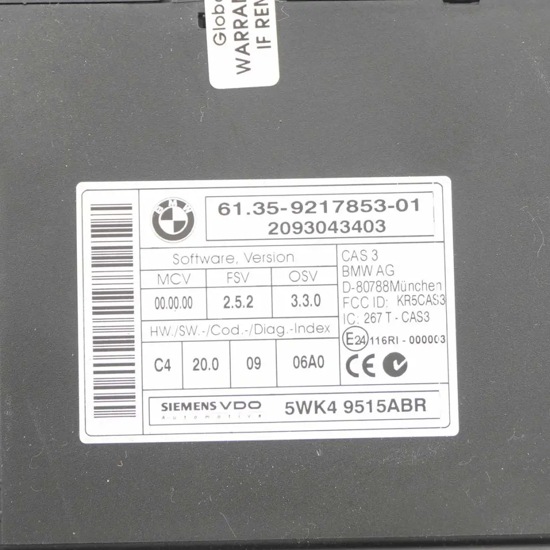 BMW E90 E91 LCI E92 330d Diesel N57 245HP ECU Motore Kit DDE CAS3 Chiave - SKU 8506444-3 - Numero di parte 8506444