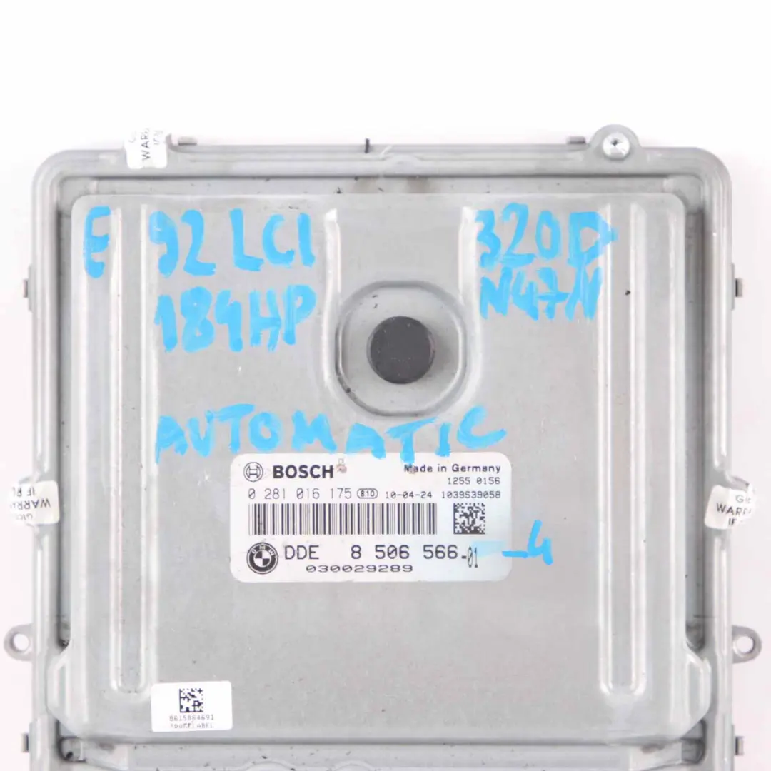 N47N 184HP ECU Engine DDE Automatic Transmission to BMW E90 E91 LCI 320d with Part number 8506566 BMW E90 E91 LCI 320d N47N 184HP ECU Engine DDE Automatic Transmission - SKU 8506566-4 - Part number 8506566