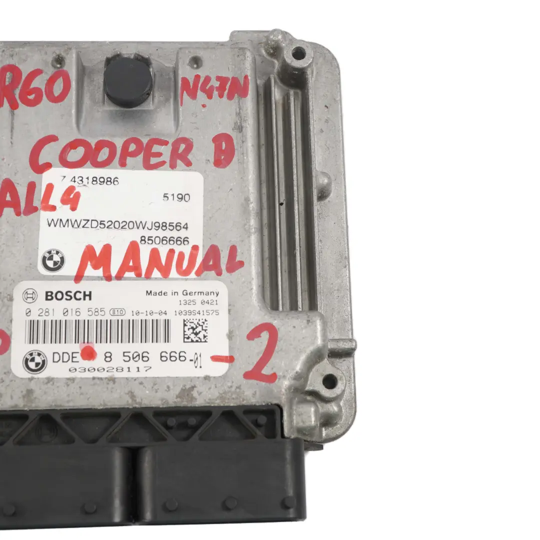 N47N Diesel Motor Steuergerät DDE Schaltgetriebe für Mini Cooper D R60 ALL4 mit Teilenummer 8506666 Mini Cooper D R60 ALL4 N47N Diesel Motor Steuergerät DDE Schaltgetriebe - SKU 8506666 - Teilenummer 8506666
