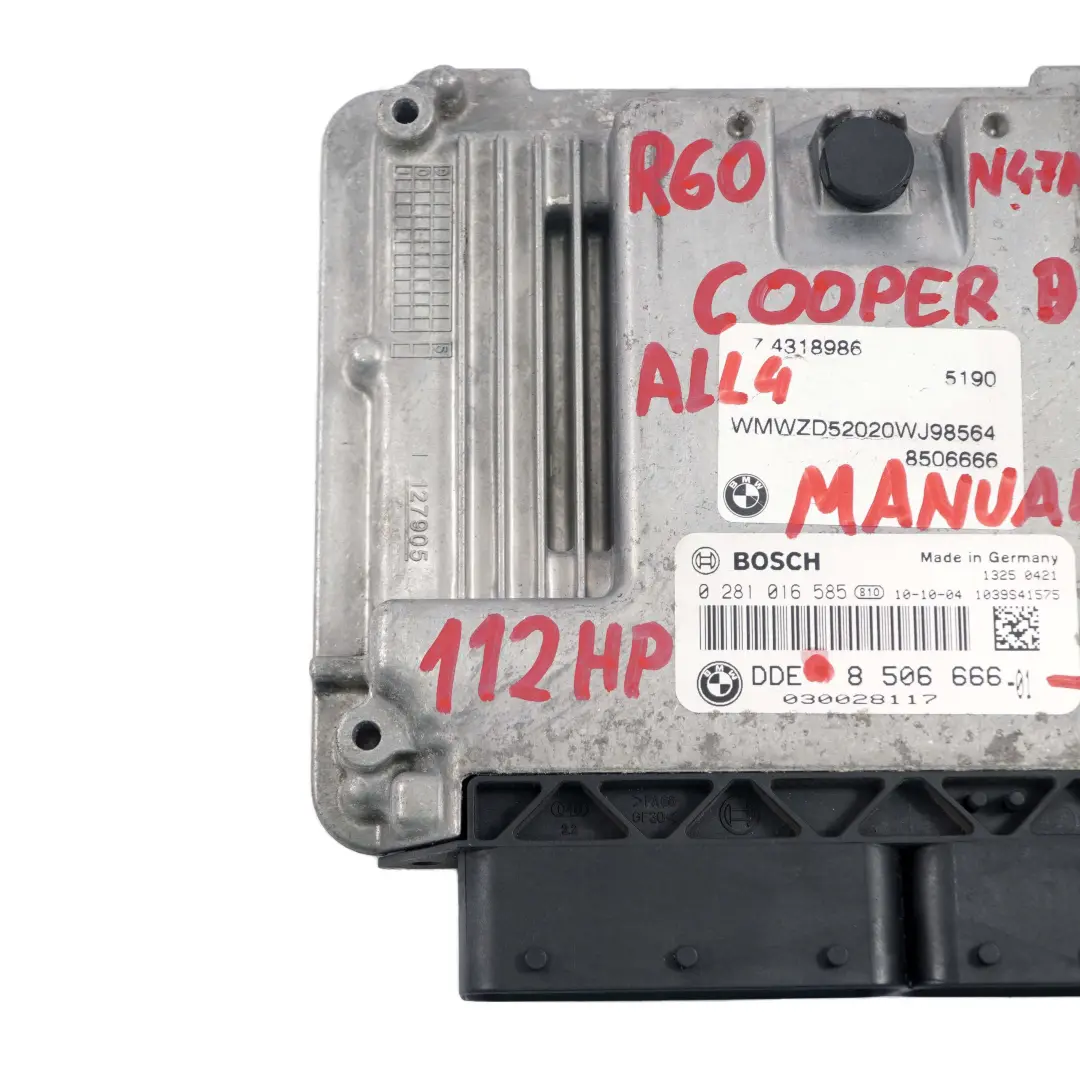 Mini D R60 ALL4 N47N Unidad De Control del Motor Diesel ECU DDE Manual - SKU 8506666 - Número de pieza 8506666