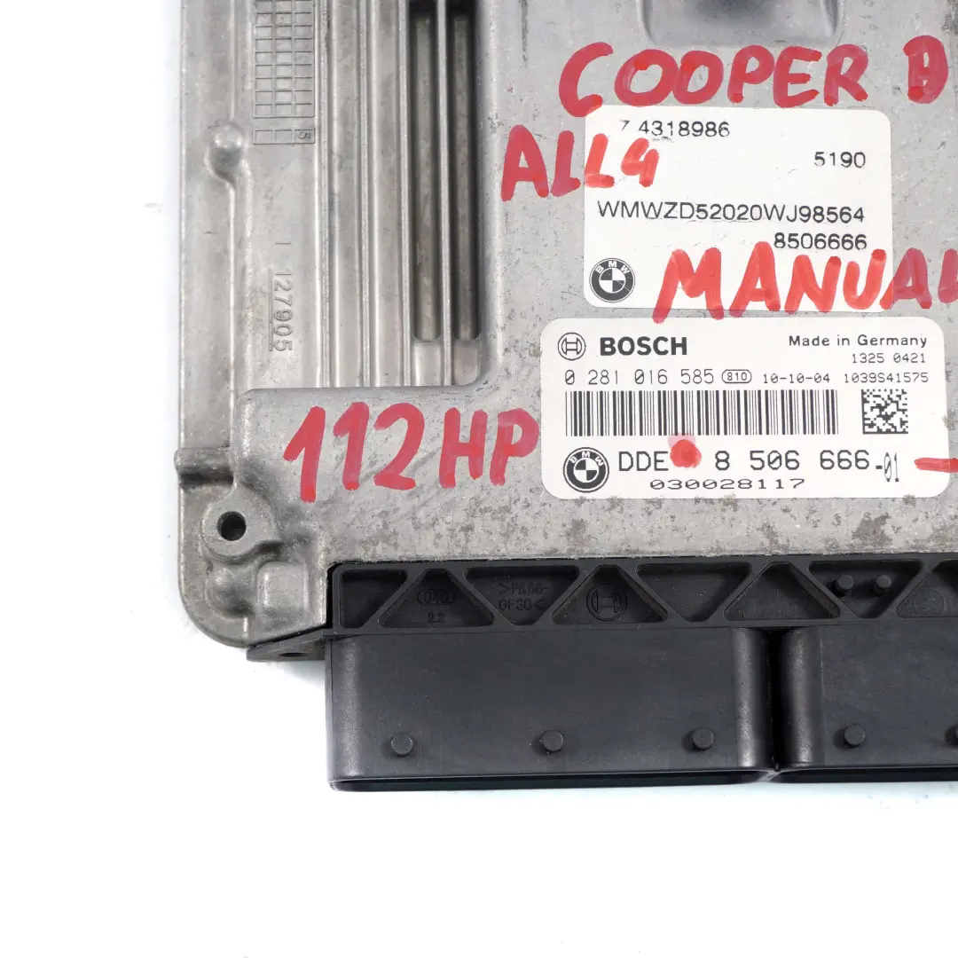 N47N Unidad De Control del Motor Diesel ECU DDE Manual para Mini D R60 ALL4 con número de pieza 8506666 Mini D R60 ALL4 N47N Unidad De Control del Motor Diesel ECU DDE Manual - SKU 8506666 - Número de pieza 8506666